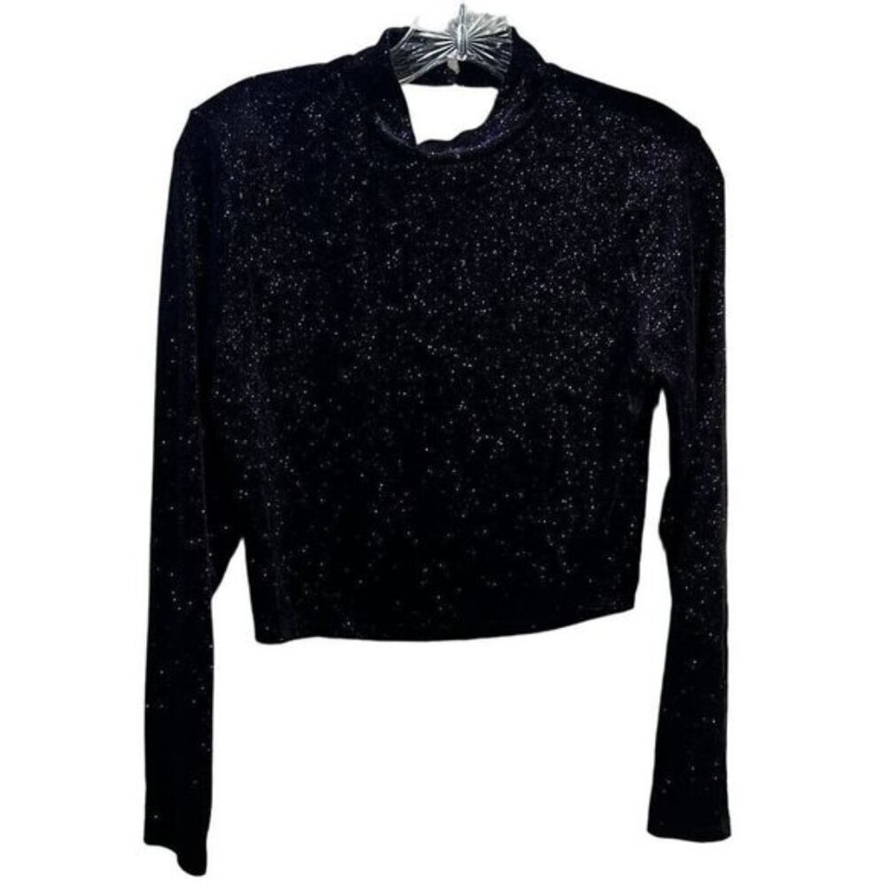 NWOT Purple Glitter Backless‎ Long Sleeve Top Large